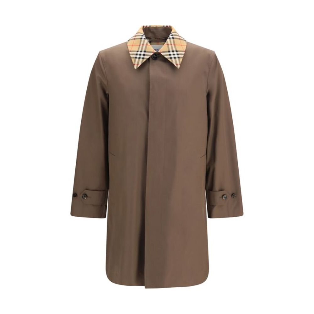 Burberry Men Tottenham Cotton Gabardine Coat With Check Collar